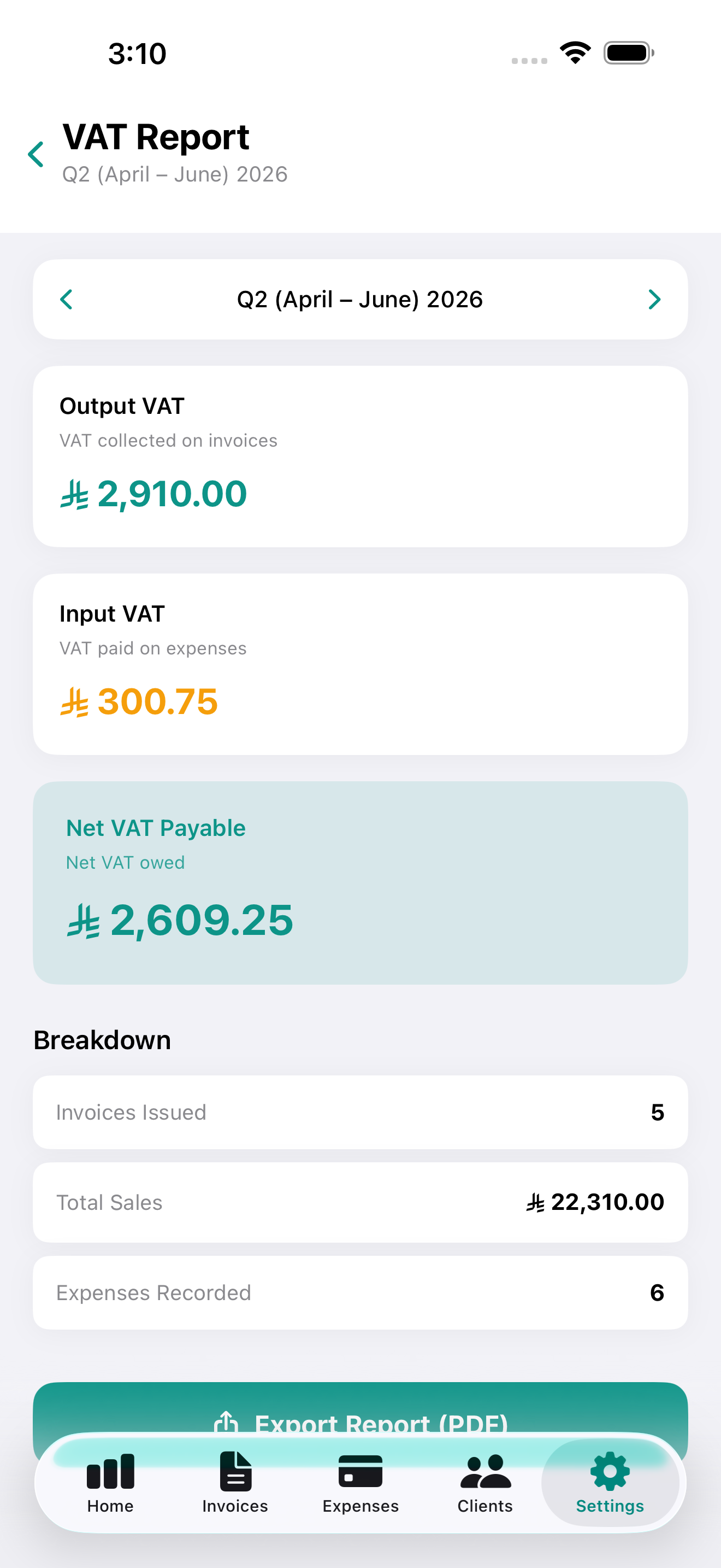 Quarterly VAT report